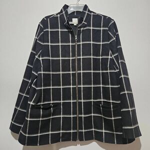 J.Jill Size L Black with Cream Windowpane Jacket Coat